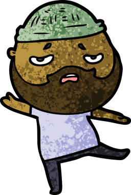 Bir insan tarafından çizilmiş sakallı endişeli bir adam.