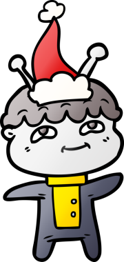 Bir insan tarafından çizilmiş Noel Baba şapkası giyen bir uzay adamının gradyan çizimi.