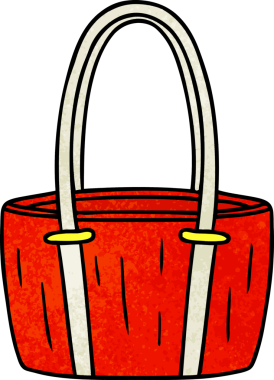Bir insan tarafından çizilmiş kırmızı büyük bir çantanın el çizimi karikatürü.