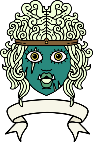 Retro Dövme Tarzı Ork barbar karakter yüzü Bir insan tarafından çizilmiş bayrak