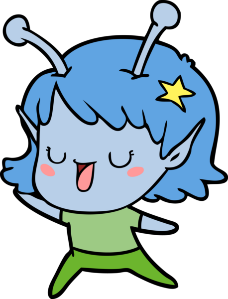 Bir insan tarafından çizilmiş mutlu uzaylı kız çizgi filmi.