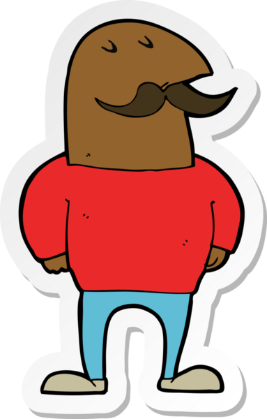 Bir insan tarafından çizilmiş bıyıklı kel bir adamın çıkartması.