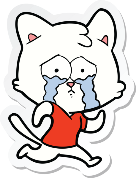 Bir insan tarafından çizilmiş ağlayan çizgi film kedisinin çıkartması.