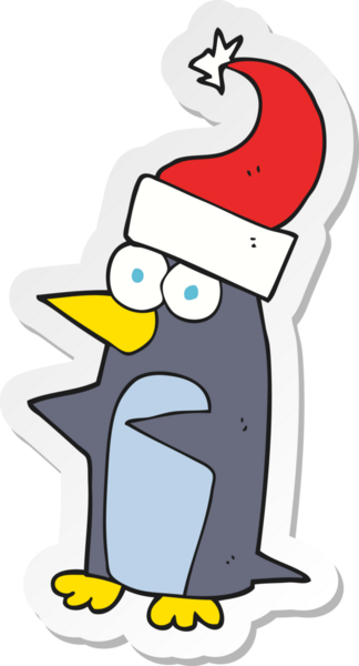 Bir insan tarafından çizilmiş bir karikatür noel pengueni çıkartması.