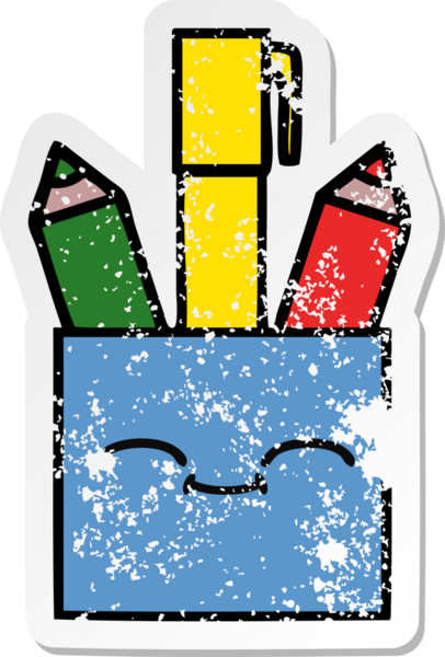 Bir insan tarafından çizilmiş sevimli bir kalem tenceresinin sıkıntılı çıkartması.