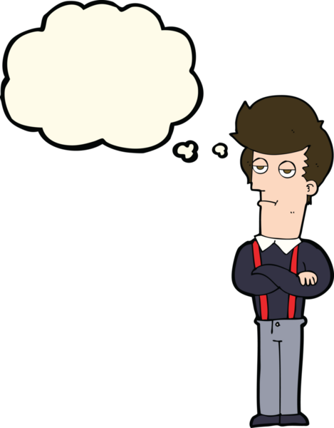 Bir insan tarafından çizilen düşünce baloncuğu ile sıkılmış adam çizgi filmi