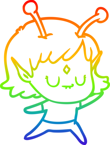 Gökkuşağı gradyan çizgisi bir insan tarafından çizilmiş uzaylı bir kızın çizimi