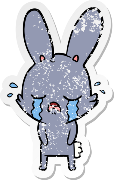 Bir insan tarafından çizilmiş ağlayan şirin bir tavşanın sıkıntılı çıkartması.