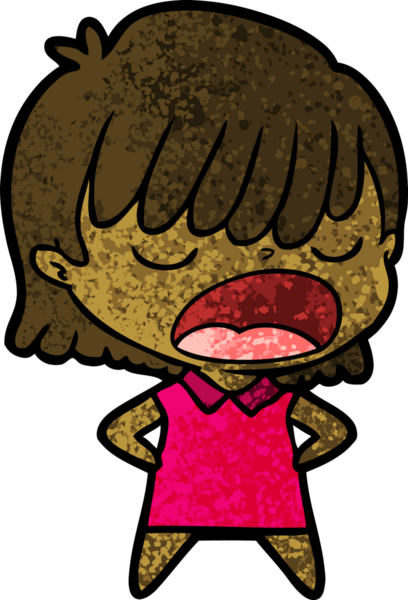 Çizgi filmdeki kadın bir insan tarafından yüksek sesle çizilmiş.