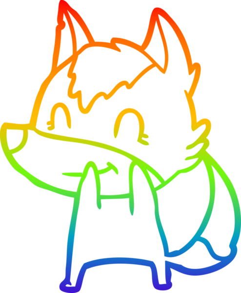 Gökkuşağı gradyan çizgisi. Bir insan tarafından çizilmiş dost bir kurt çizgi filmi.