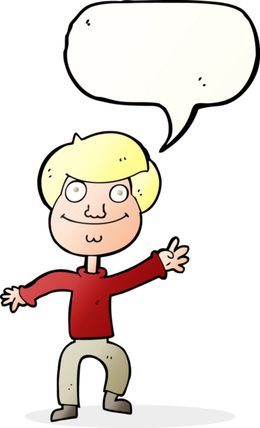 Bir insan tarafından çizilmiş konuşma baloncuğuyla el sallayan mutlu bir adam.