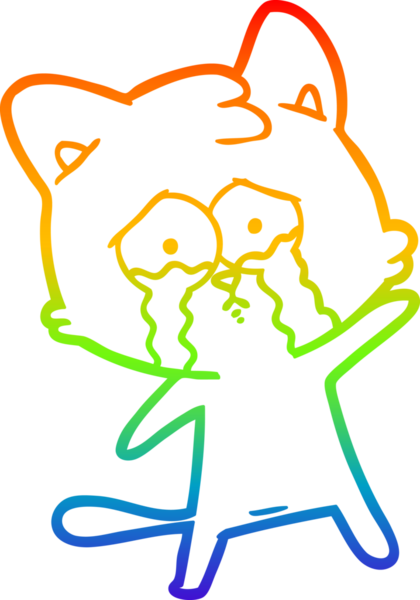 Bir insan tarafından çizilmiş ağlayan çizgi film kedisinin çizimi.