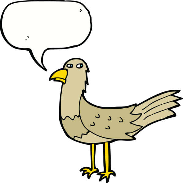 Bir insan tarafından çizilmiş konuşma balonlu çizgi film kuşu.