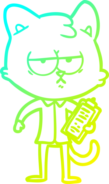 Bir insan tarafından çizilen anket sonucu sıkılmış çizgi film kedisinin soğuk gradyan çizimi