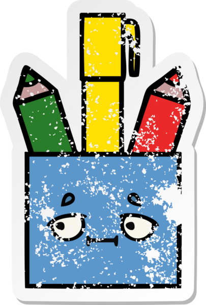 Bir insan tarafından çizilmiş sevimli bir kalem tenceresinin sıkıntılı çıkartması.