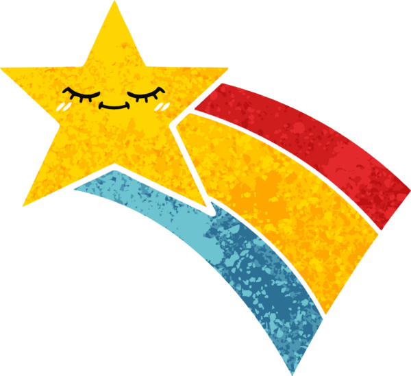 Bir insan tarafından çizilmiş gökkuşağı yıldızının retro çizim tarzı karikatürü