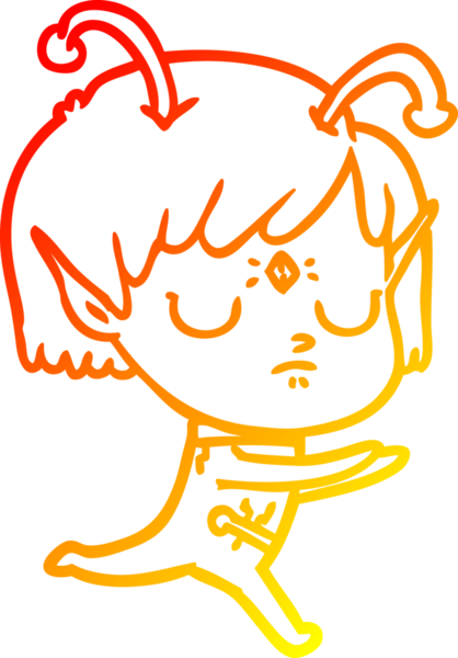 Bir insan tarafından çizilmiş bir uzaylı kız çizgi çizimi.