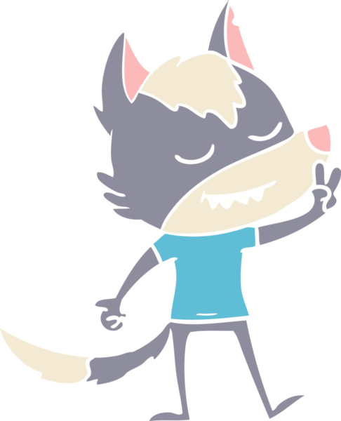 Düz renkli karikatür kurt bir insan tarafından çizilmiş barış işareti.