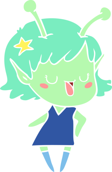 Mutlu uzaylı kız düz renkli çizgi film bir insan tarafından çizilmiş.