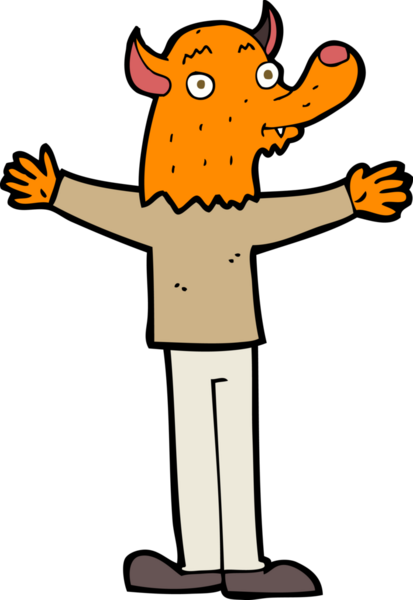 Bir insan tarafından çizilmiş tilki bir çizgi film karakteri.