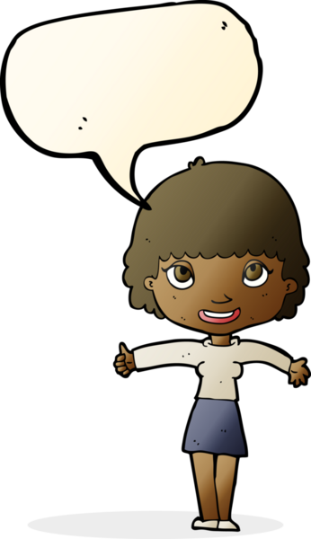 Bir insan tarafından çizilmiş konuşma balonlu mutlu kız çizgi filmi.