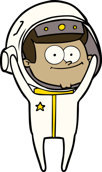 Bir insan tarafından çizilmiş mutlu astronot çizgi filmi.