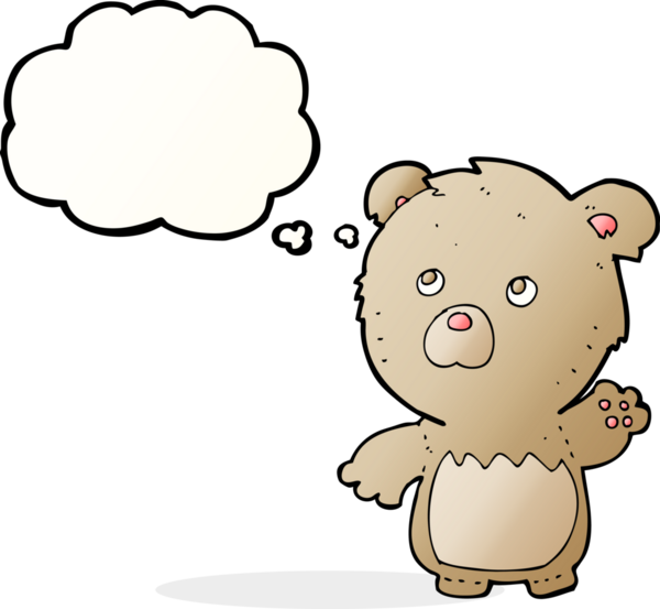 Bir insan tarafından çizilmiş düşünce balonlu oyuncak ayı.