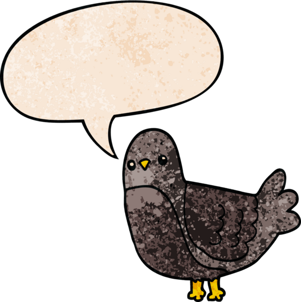 Konuşma baloncuğu olan karikatür kuşu insan tarafından çizilmiş eski doku.