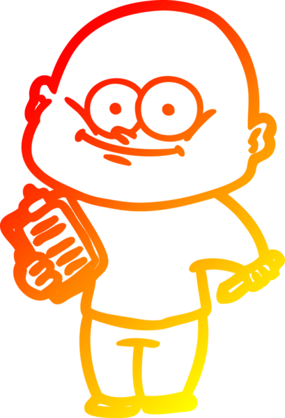 Bir insan tarafından çizilmiş kel bir adamın sıcak çizgi çizimi.