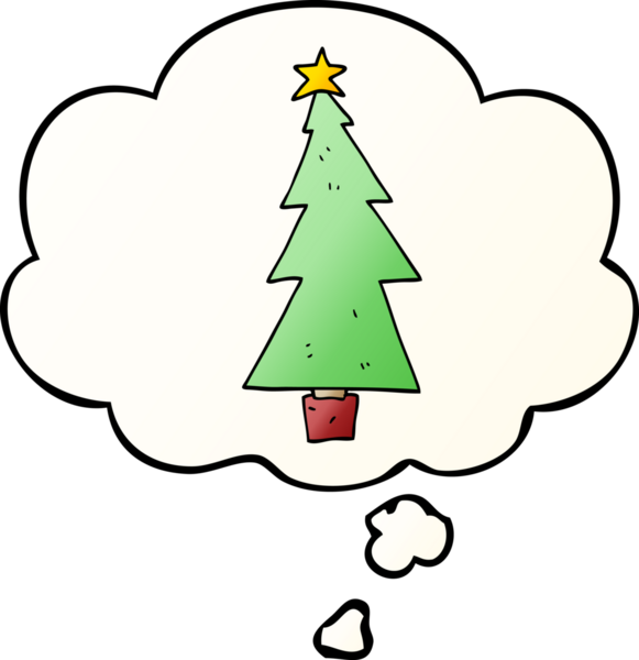 Düşünce baloncuğu bir insan tarafından çizilmiş olan çizgi film noel ağacı.