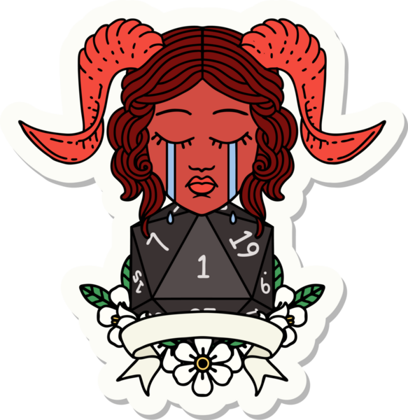 Ağlayan kravat iğneli bir yüz ve bir insan tarafından çizilmiş doğal bir d20.