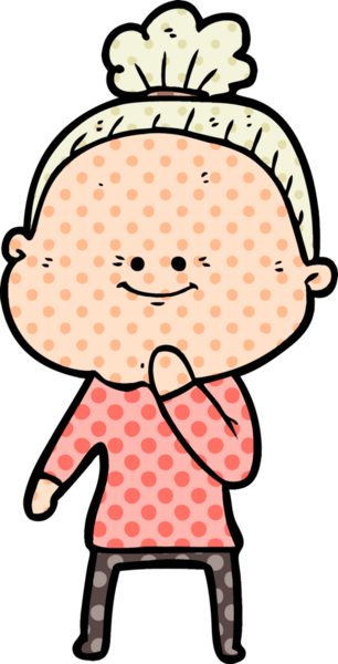 Bir insan tarafından çizilmiş mutlu yaşlı kadın çizgi filmi.