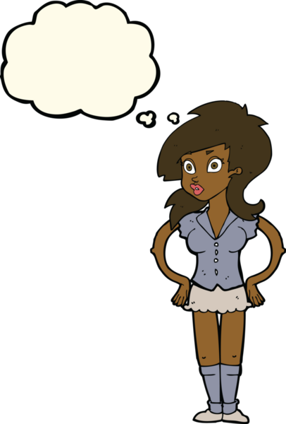 Bir insan tarafından çizilmiş düşünce baloncuğu olan güzel bir kadın.