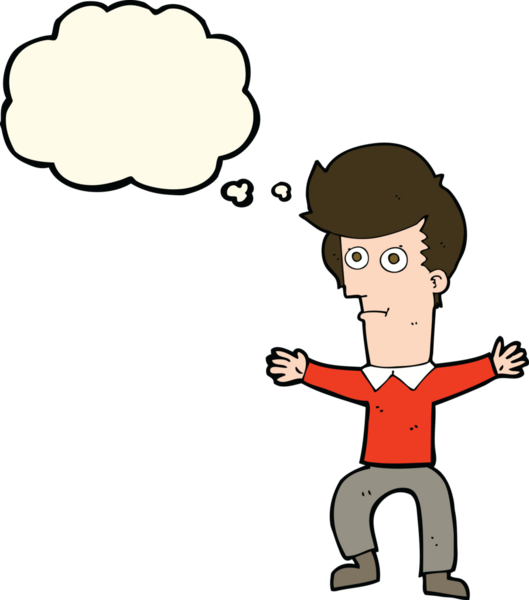 Bir insan tarafından çizilmiş düşünce baloncuğu ile ürkmüş bir adam.