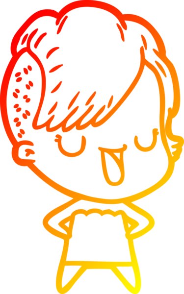 Hipster saç kesimi bir insan tarafından çizilmiş güzel bir çizgi film kızı çizimi.