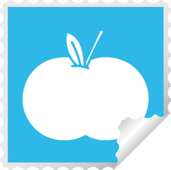 Bir insan tarafından çizilmiş sulu bir elmanın kare soyulmuş etiket karikatürü