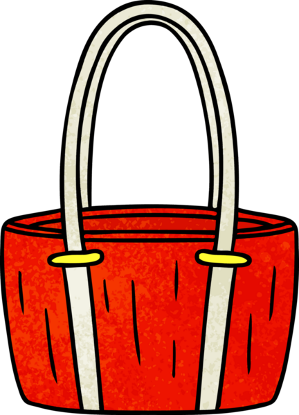 Bir insan tarafından çizilmiş kırmızı büyük bir çantanın el çizimi karikatürü.