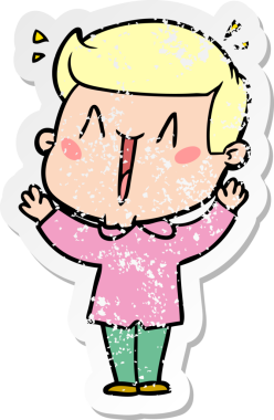 Bir insan tarafından çizilmiş heyecanlı bir karikatür çıkartması.