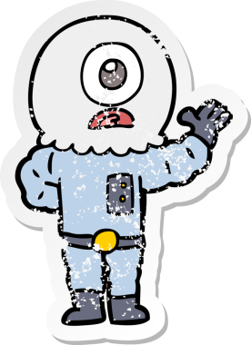 Bir insan tarafından çizilmiş sıkıntılı bir Tepegöz uzaylı uzay adamı çıkartması.