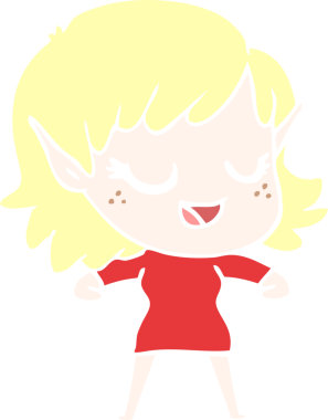 Bir insan tarafından çizilmiş mutlu düz renkli çizgi film elf kızı