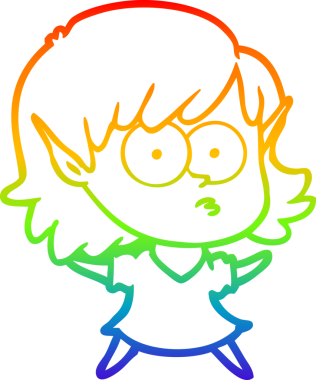 Gökkuşağı gradyan çizgi çizimi bir insan tarafından çizilmiş bir elf kızı