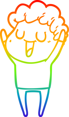 Gökkuşağı gradyan çizgisi bir insan tarafından çizilmiş gülen bir karikatür adamın çizimi