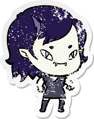 Bir insan tarafından çizilmiş, karikatür dostu vampir bir kızın sıkıntılı çıkartması.