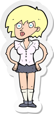 Bir karikatür çıkartması, bir insan tarafından çizilmiş kalçasında elleri olan bir kadını şaşırttı.