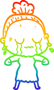 Gökkuşağı gradyan çizgi çizimi bir insan tarafından çizilmiş ağlayan yaşlı bir kadın