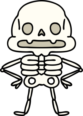 Bir insan tarafından çizilmiş benzersiz bir özgüvenin ürkütücü iskeleti.