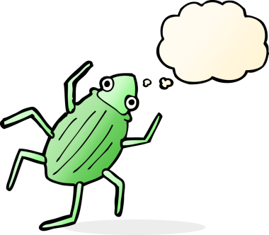 Bir insan tarafından çizilmiş düşünce baloncuklu çizgi film böceği