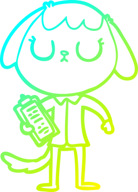 Bir insan tarafından çizilmiş ofis tişörtü giyen sevimli bir köpeğin çizimi.