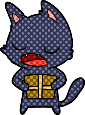 Bir insan tarafından çizilmiş konuşan kedi çizgi filmi.