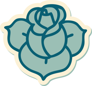 Bir insan tarafından çizilmiş geleneksel bir çiçek stiliyle dövme çıkartması.